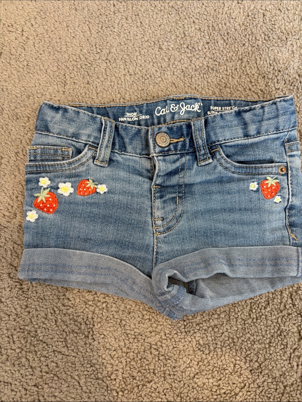 Cat & Jack Light Blue Denim Shorts with Strawberry Embroidery